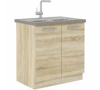 Aucune LASSEN Mueble bajo de cocina para fregadero 80 cm - Roble claro Sonoma