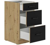 AUCUNE Mueble bajo cazuela 40 cm con 3 cajones - Roble artesanal y negro mate