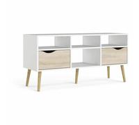 AUCUNE Mueble TV con 4 nichos y 2 cajones Blanco / Roble