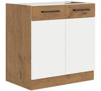 Aucune ROCK Mueble bajo de 80 cm con 2 puertas batientes - Roble Lancelot y Blanco