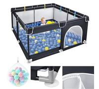 Aufun Parque infantil de tela Oxford 300D, con barrera de espuma antigolpes, red transpirable, cremallera, zona de juegos de seguridad para interior y exterior (negro, 127 x 127 cm)