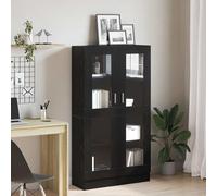 Augerlite Estantería de 4 niveles de madera de 82,5 x 30,5 x 150 cm, acabado roble negro, con 2 puertas y asas de metal para salón, oficina, pasillo y biblioteca
