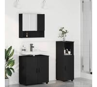 Augerlite Juego de muebles de baño de 3 piezas, color negro, madera, metal, con armario para debajo del lavabo, armario con espejo, armario alto para colgar en la pared, para baño, invitados, inodoro