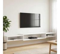 Augerlite Mueble de TV montado en la pared, color blanco, material de madera, 220 x 28 x 21 cm, con 3 estantes, estantería de pared para salón, dormitorio, cocina, baño, ahorro de espacio y versátil