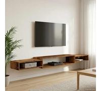 Augerlite Mueble de TV montado en la pared de madera reciclada 220 x 28 x 21 cm con 3 estantes, estante de pared para salón, dormitorio, pasillo