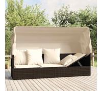 Augerqir Cama de salón exterior con techo y cojín marrón, polirratán, tumbona de jardín ajustable, para balcón, terraza y piscina, resistente a la intemperie con protección solar