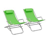 Augerqir Juego de 2 mecedoras plegables de acero con recubrimiento en polvo, color verde, silla de jardín con reposacabezas acolchado, resistente a la intemperie, para balcón, terraza, exterior y