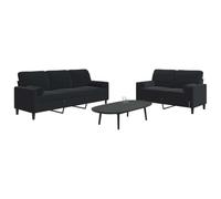 Augerqir Juego de 2 sofás de terciopelo negro con cojines y rodillos, sofá de 2 plazas y 3 plazas para salón, tapizado con estructura de metal estable y asiento cómodo