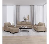Augerqir Juego de 4 sofás de piel sintética color marrón capuchino con 6 cojines, 3 plazas, 2 plazas, sillón y reposapiés, ahorra espacio para salón, habitación de invitados con cómodos cojines y
