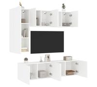Augerqir Juego de muebles de TV de madera blanca de 5 piezas con armario, aparador, estantería, almacenamiento, almacenamiento, cajón, puerta, gestión de cables para salón y dormitorio