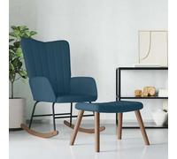 Augerqir Mecedora con taburete de terciopelo azul, reposabrazos de madera, para salón, dormitorio, habitación infantil, silla de relax ergonómica con respaldo y patines largos para relajarse y leer
