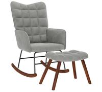 Augerqir Silla mecedora con taburete gris claro, tapizado de terciopelo, silla de madera, para salón, dormitorio, habitación infantil, ergonómica con reposabrazos y respaldo para relajarse y leer