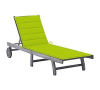 Augerqir Tumbona de jardín de madera maciza de acacia gris con cojín y 2 ruedas, ajustable para balcón, terraza, piscina, exterior, camping, sauna, 200 x 59/63 x 30/62/76/85 cm