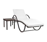 Augerqir Tumbona de jardín de polirratán marrón con cojín y mesa auxiliar, resistente a la intemperie, ergonómica, para balcón, terraza, piscina, exterior, camping, sauna y horas relajadas en