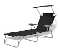 Augerqir Tumbona de jardín, tumbona de playa, plegable de acero pulverizado, color negro, 58 x 189 x 27 cm, techo ajustable para balcón, terraza, piscina exterior