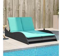 Augerqir Tumbona negra con cojín, 114 x 205 x 73 cm, de ratán de polietileno, marco de acero recubierto de polvo, respaldo ajustable en 3 posiciones, tumbona de jardín para terraza, balcón, piscina