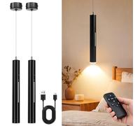 Aukimo Lámpara Colgante con Bateria, Lámparas Colgantes LED Modernas Diseño, Luz inalámbrica, Recargable USB 5000mAh y Mando a Distancia, Para Cocina, Comedor, Dormitorio, Salón (Negro-2)