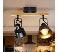 Aulaiyi Lámpara Techo Focos, 2 Focos Led Interior Techo Base E14, Apliques Techo Focos con madera Base Rectangular, 350° Giratorios Plafón Foco de Techo LED, Negro (Sin Bombilla)
