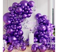 AULE Globos Morado de Cumpleaños: Kit Arco 100 Piezas Guirnalda Globo | Globos Morado Metalizados Helio Látex Decoración para Fiesta Bodas San Valentín Halloween Aniversario