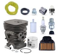 AUMEL Kit de Piston y Cilindro para Husqvarna 455 460 Rancher, 47mm Piston con Cilindro Completo + Filtro de Aire + Manguera + Bujía Repuestos Motosierra Piezas 15 in 1
