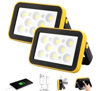AUMIO Paquete de 2 luces LED recargables de trabajo, luz de inundación con | Brillo de 3000 lúmenes | Recargable por USB-C | Soporte ajustable de 180° | Montaje de trípode | Amplio haz de inundación de