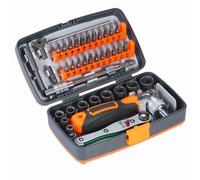 Aumotop Juego de Destornilladores de Trinquete Precisión Profesional, Kit Controlador Magnético 38 Piezas, Herramientas Material CRV para Dispositivos Electrónicos, Naranja + Gris (Conjunto 1)
