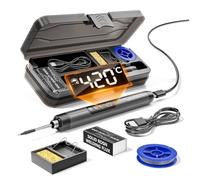 Aundhegrtt Kit de Soldador USB Herramienta de Soldadura Inalámbrica Herramienta de Soldadura de Temperatura Ajustable Soldador con Pantalla Digital LED Color Gris