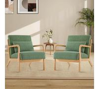 Aunekiv Butacas de Salon Sillon Relax con Cojín Lumbar, Sillones para el Salón Sillón Acolchado de Madera Maciza para Salón y Dormitorio, Sillón de Lectura para Espacios Pequeños Verde 2PC