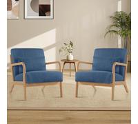 Aunekiv Butacas de Salon Sillon Relax con Cojín Lumbar, Sillones para el Salón Sillón Acolchado de Madera Maciza para Salón y Dormitorio, Sillón de Lectura para Espacios Pequeños Azul 2PC
