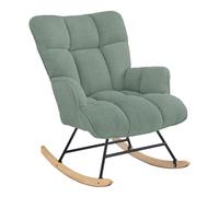 Aunekiv Silla Mecedora de Lactancia y Relax Tapizada de Peluche con Patines de Madera, Silla Balancín Cómoda con Reposabrazos para Salón, Dormitorio y Habitación de Bebé, Verde