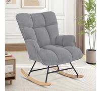 Aunekiv Silla Mecedora de Lactancia y Relax Tapizada de Peluche con Patines de Madera, Silla Balancín Cómoda con Reposabrazos para Salón, Dormitorio y Habitación de Bebé, Gris Oscuro