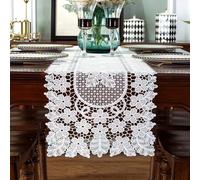 auons Camino de mesa de encaje blanco para tocador, bufanda, ganchillo, floral, elegante, camino de mesa de macramé, para banquete en casa, boda, festival, fiesta, decoración de mesa, 30,5 x 139,7 cm