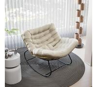 AuraFurn Mecedora, Sillón Mecedor Ergonómico Extra Grande, Mecedora de Ratán, Silla Relax con Cojín Extra Grueso, Ideal para Balcón, Jardín y Salón, Capacidad de Carga Hasta 140kg (Beige)