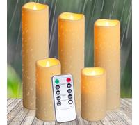 Auralome Velas LED Efecto Llama - 5 Velas A Pilas Electricas Temporizador Velas LED con Mando A Distancia Exterior Grandes Parpadeante Vela LED Impermeable para Cumpleaños Fiesta Decoración