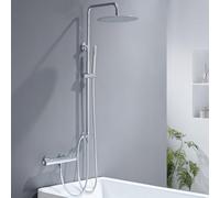 Auralum Columna Ducha Termostatica, Set de Ducha con Grifo, Cabezal de Ducha Lluvia 30x30 cm Acero Inoxidable, Alcachofa, Barra de Ducha Altura Regulable 68-108cm, válvula desviadora de Latón,Cromo