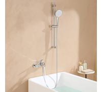 Auralum Grifo de bañera con alcachofa, Columna de Ducha con Alcachofa de 3 Modos, Barra de Ducha de Acero Inoxidable 70 cm y Manguera 1.5m, grifo ducha, Monomando de Control Total, Cromo