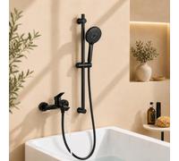 Auralum Grifo de Bañera y Ducha, Columna Ducha con Alcachofa de 3 Modos, Barra Ducha de Acero Inoxidable 70 cm y PVC Manguera 1,5m, Grifo Monomando con Control de Caudal y Temperatura para Baño, Negro