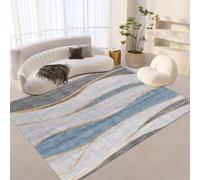 AuraRug Alfombra grande de 2 x 2 m, 200 x 200 cm, lavable, antideslizante, suave, para sala de estar, dormitorio, decoración del hogar, decoración del suelo, salón, moderno, abstracto, azul