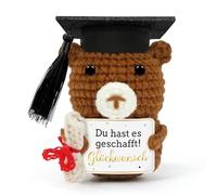 Aurasky Oso de punto con birrete de doctorado, muñeca creativa de lana de punto, decoración de graduación, Pocket Hug mini oso, regalo de graduación para ABI Bachelor Master Doctor ceremonia de