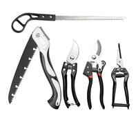 AuRiver Juego de tijeras de podar, tijeras de jardín, 5 unidades, tijeras de podar, tijeras de podar, tijeras de acero inoxidable y sierra plegable para rosas, bonsái y arbustos, corte bypass para
