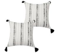 Ausing Juego de 2 fundas de cojín de jacquard a rayas blancas de 50 x 50 cm, románticas y modernas, decorativas, con textura, con borlas