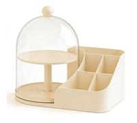 Ausla Estuche de Exposición Giratorio Transparente con Cubierta Antipolvo, Organizador de 360 Grados para Figuras Coleccionables, Caja de Almacenamiento de Escritorio (Amarillo Crema con Divisor)