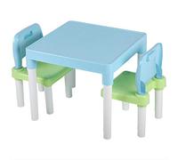 Ausla Juego de Mesa y Silla para Niños, Escritorio de Estudio de Plástico PP con 2 Sillas, Bordes Lisos, Fácil Montaje para Niños Que Aprenden a Dibujar, Jugar, Azul y Verde (Azul Verde)