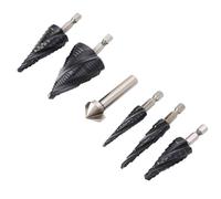 Ausla Kit de Brocas Escalonadas, Juego de Brocas Escalonadas de Cobalto M35 con Diseño de 4 Flautas, Vástago de 1/4 de Pulgada, 6 Piezas para Acero Inoxidable, Metal, Madera, Plástico, Expansión