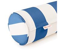Austin Horn Classics Sunbrella Cabana Stripe Blanco/Azul Cremallera Cuello Roll Bolster Cojines (juego de 2)