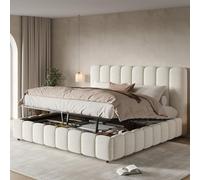Autheria Cama matrimonial 180 x 200 cm con somier de láminas y cabecero Acolchado, Cama Acolchada hidráulica con Espacio de Almacenamiento, Cama de una Plaza y Media, Color Blanco (sin colchón)