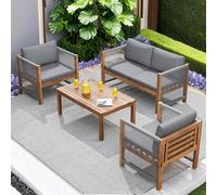 Autheria Juego de muebles de jardín con cómodos cojines y asientos, muebles de terraza, sofá doble exterior, 2 sillones y mesa, muebles de salón, mesa y sillas de exterior, aspecto de rata, acacia