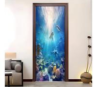 Autoadhesivo Pegatinas Para Puertas 86x200 cm Océano Animales Temas biológicos Pegatinas Impermeables, azul 3D Vinilos Pegatina para Puertas DecoracióN Del Hogar BañO u Oficina
