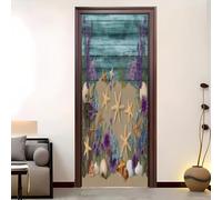 Autoadhesivo Pegatinas Para Puertas 88x200 cm Océano Tema de playa Pegatinas Impermeables, azul 3D Vinilos Pegatina para Puertas DecoracióN Del Hogar BañO u Oficina