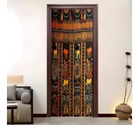 Autoadhesivo Pegatinas Para Puertas 95x215 cm África Animales Geometría Líneas Pegatinas Impermeables, negro 3D Vinilos Pegatina para Puertas DecoracióN Del Hogar BañO u Oficina